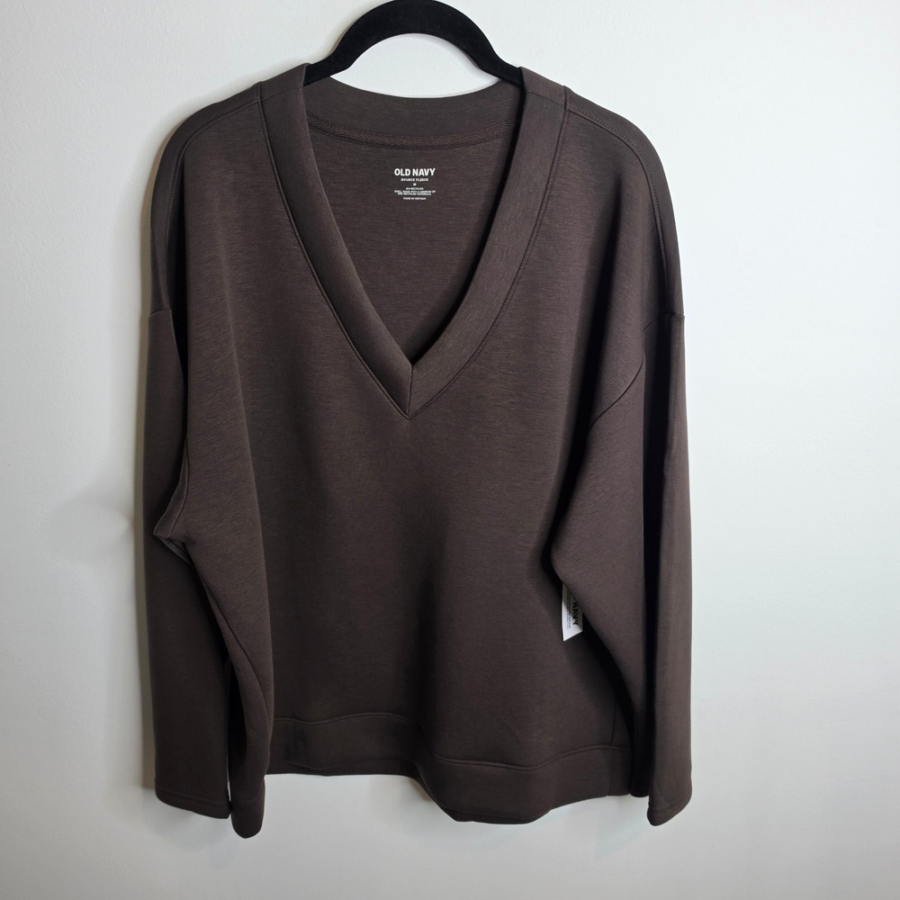 Old Navy NWT Bounce Fleece V-Neck Sweatshirt Womens Medium Brown